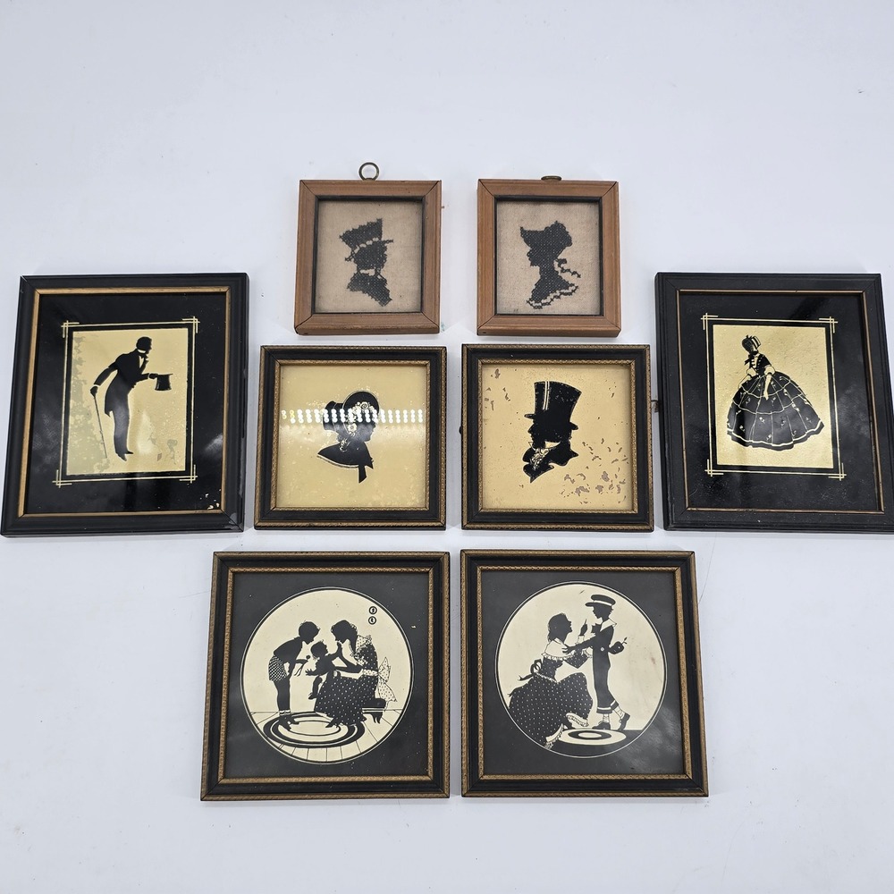 Unbranded Silhouette Art Set 8pc Vintage Victorian Style Black Gold Wall Decor